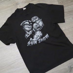 Vintage Popeye Gun Show Black T-Shirt Size M